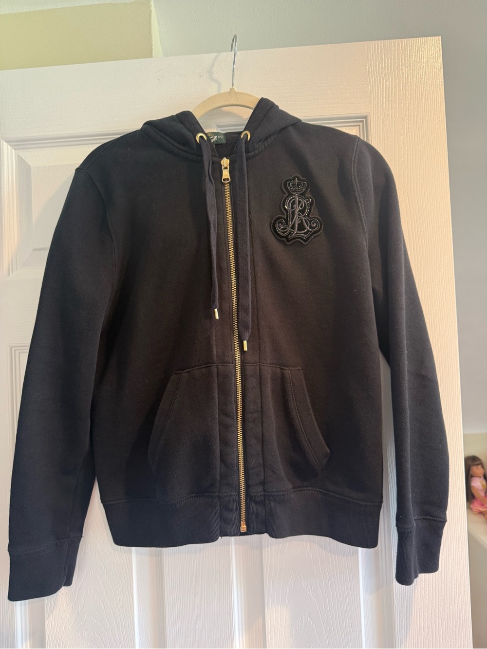 Ralph Lauren Black Hoodie with Crest Patch